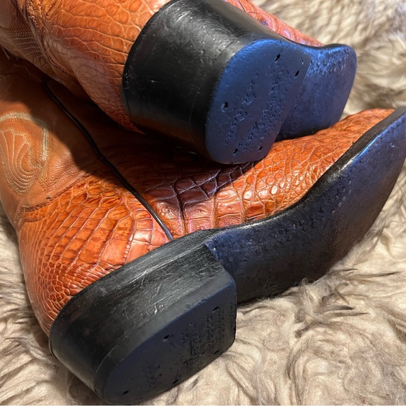 El General Tan Crocodile-Embossed Western Boots Sz 7